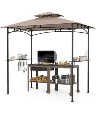8 x 5 Outdoor Grill Gazebo with 2 Shelves 6 Hanging Hooks and Metal Frame