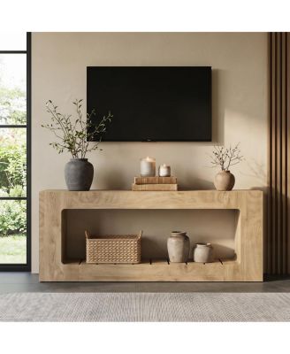 Long Console Table: 78.7" farmhouse entryway table for behind sofa,hallway,foyer,living room.With slatted storage shelf.Rustic Brown