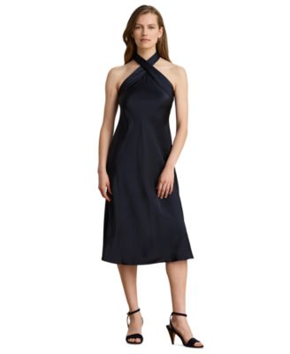 Women's Tie-Back Charmeuse Halter Cocktail Dress