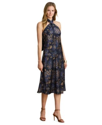 Women's Floral Tie-Neck Halter Cocktail Dress