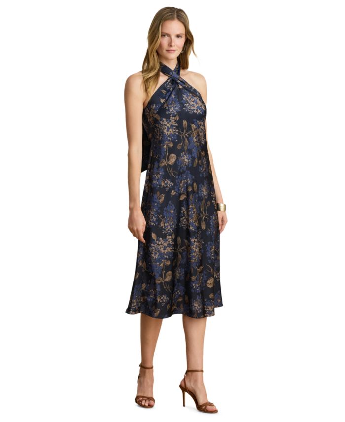 Lauren Ralph Lauren Women's Floral Tie-Neck Halter Cocktail Dress