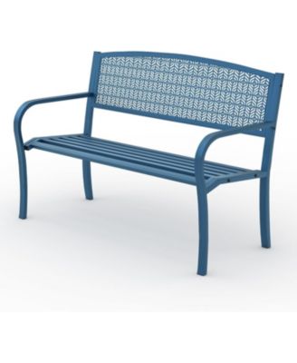 50 Inch Metal Garden Bench Weather-Resistant Steel Patio Seat, Curved Spine-Friendly Backrest for Yard, Deck, Porch
