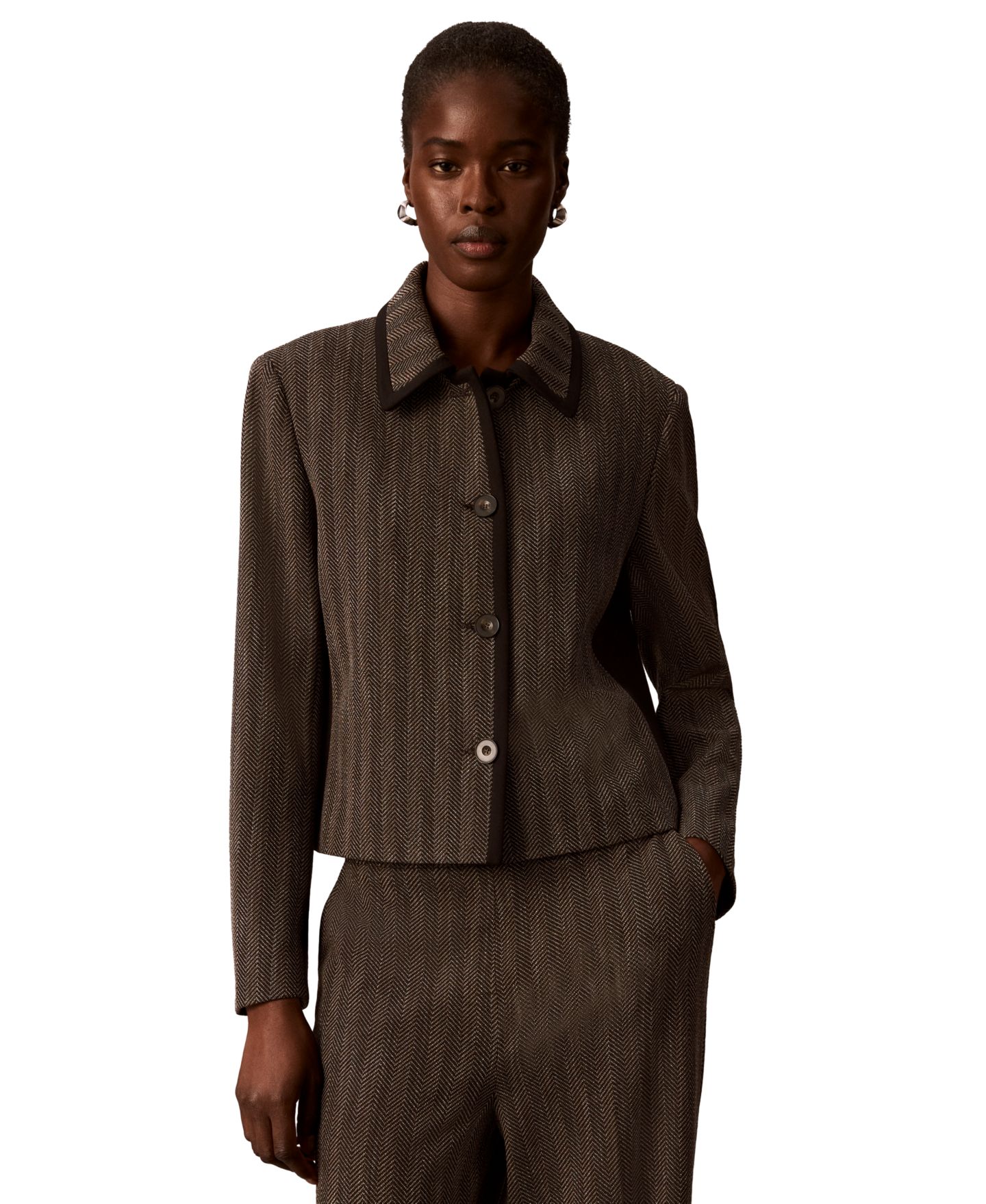 Женская куртка Calvin Klein Petite Four-Button Collared, цвет: Чёрный разноцветный — фото 1