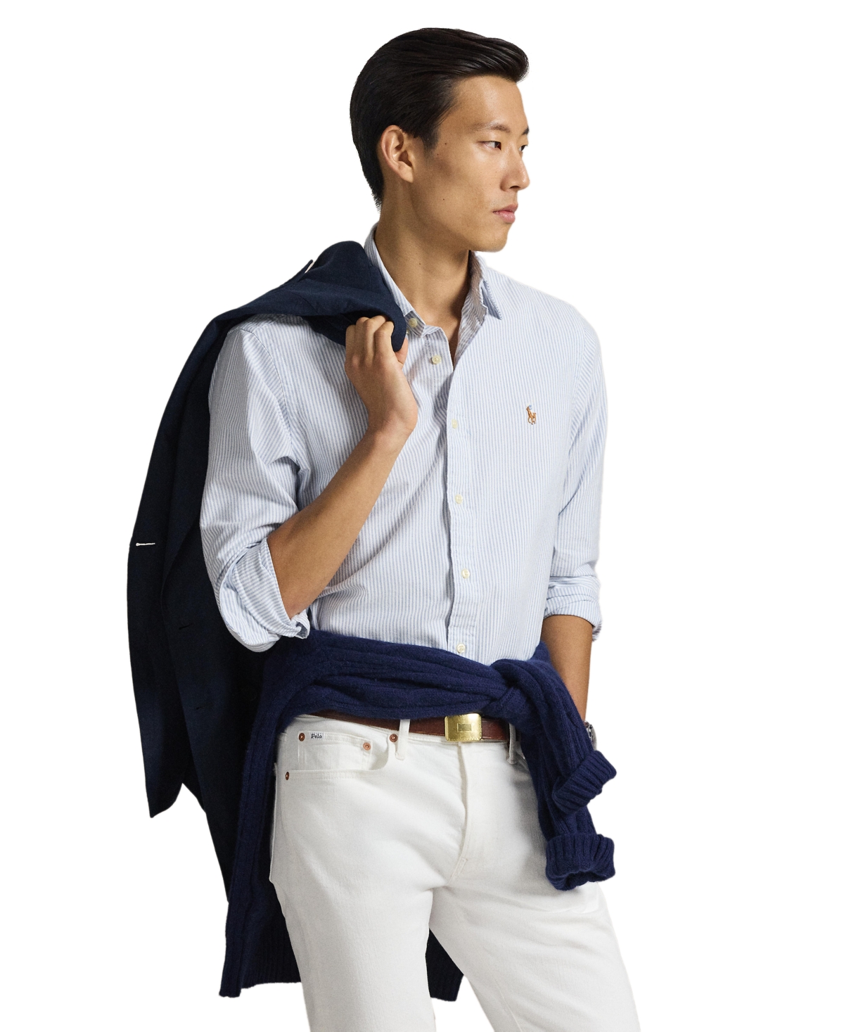 Polo Ralph Lauren Men's Classic Fit Long Sleeve Oxford Shirt - Blue White Stripe
