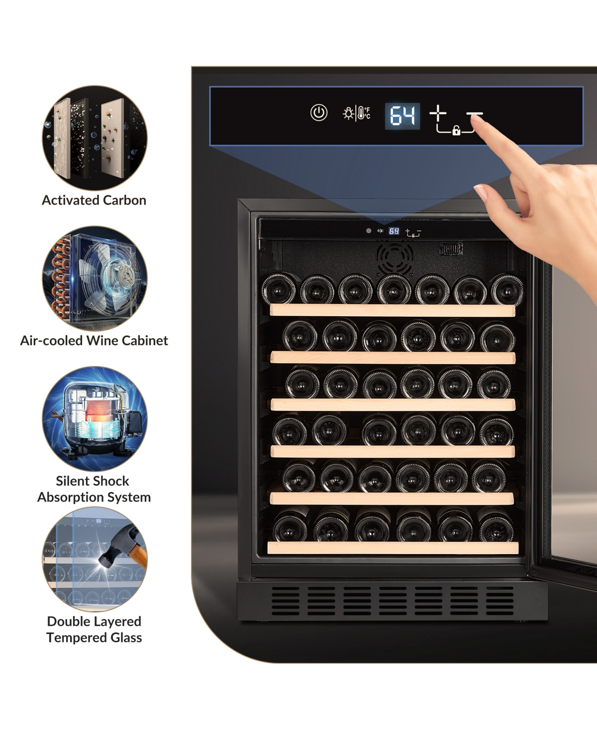 homfan 46 Bottle Compressor Wine Cooler, Digital Touch Control Wine Refrigerator with Double Tempered Glass, Quiet Free standing