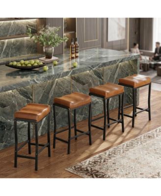 26 Inch Bar Stool Set. Counter Height with PU Cushion Seat and Iron Frame