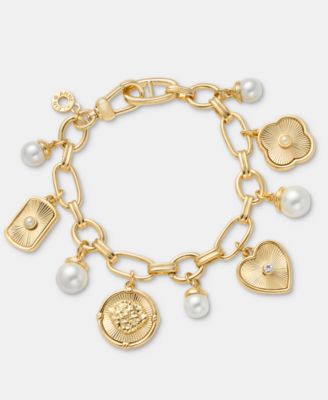 Crystal & Imitation Pearl Motif Charm Bracelet