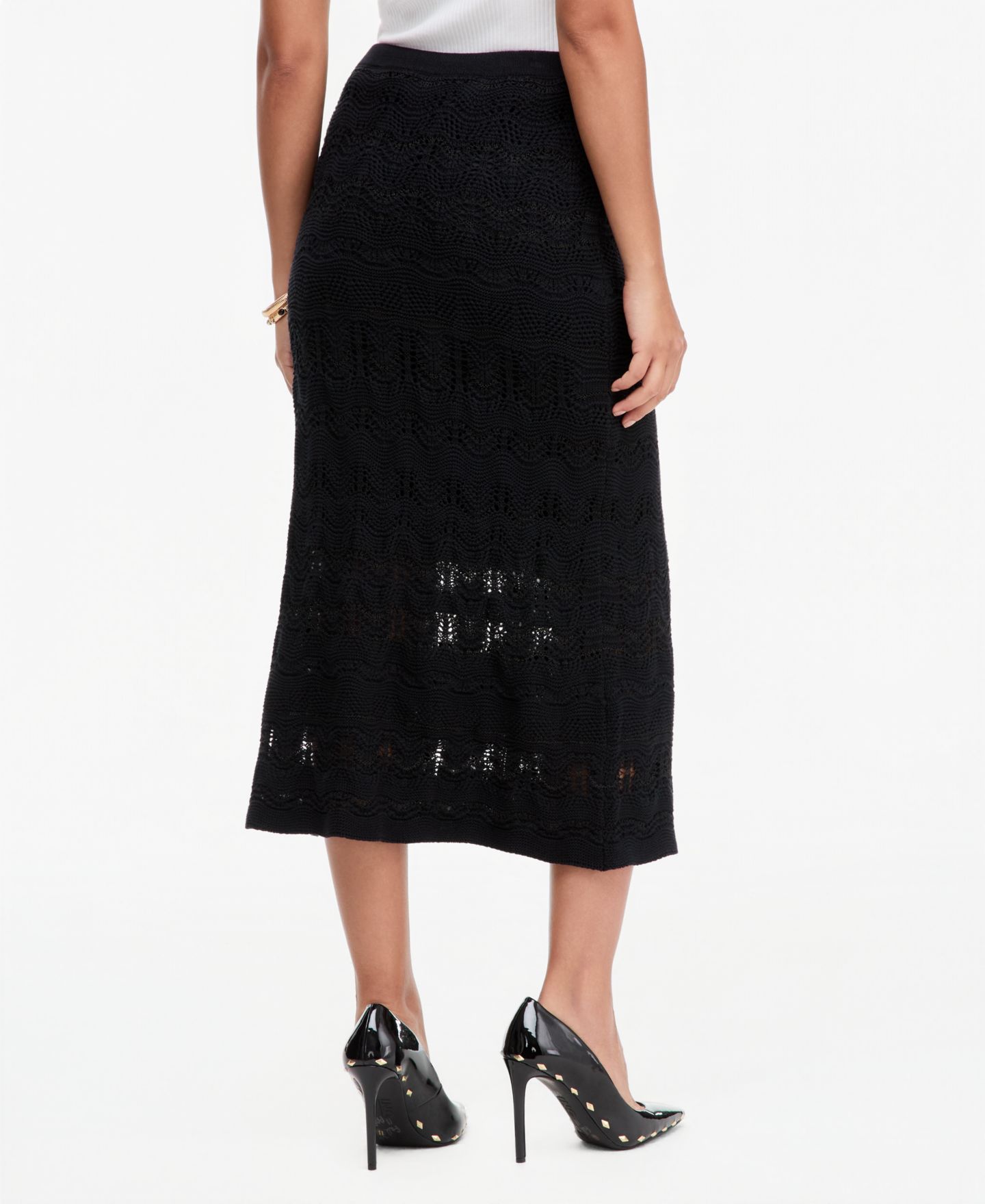 Женская юбка I.N.C. International Concepts Metallic Crochet Stripe Sweater Skirt, цвет: Глубокий чёрный — фото 3
