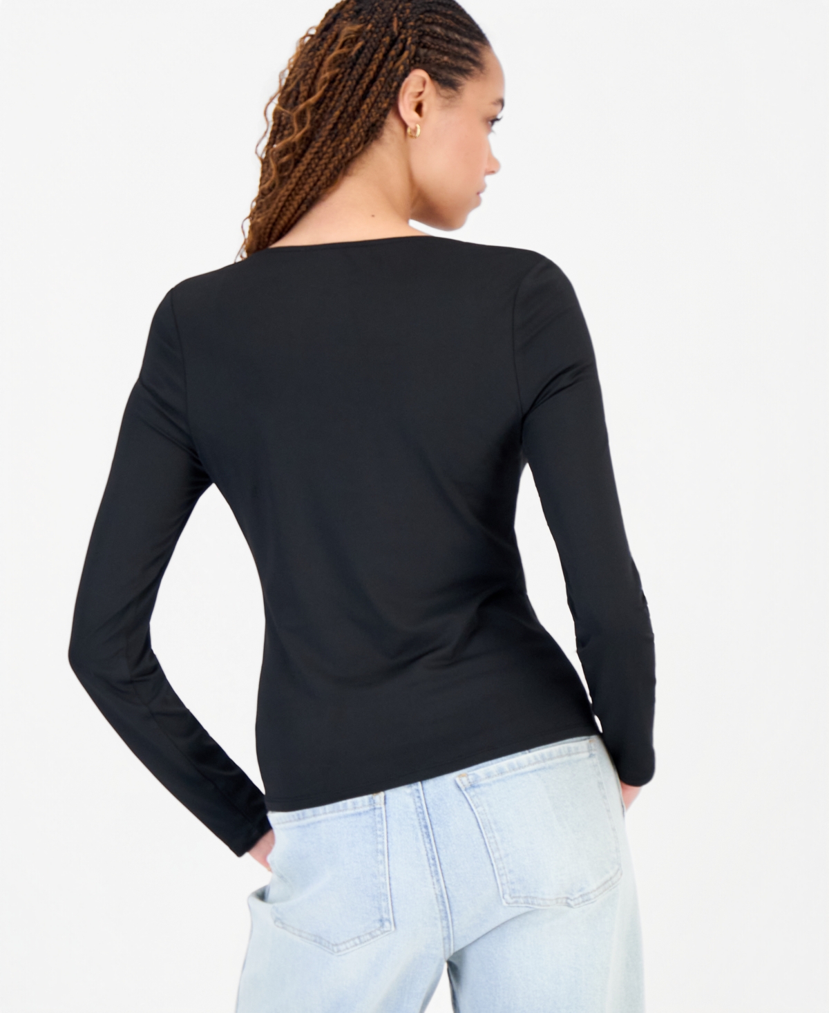 Madden Girl Juniors' Long-Sleeve Scoop Neck Top with Hardware
