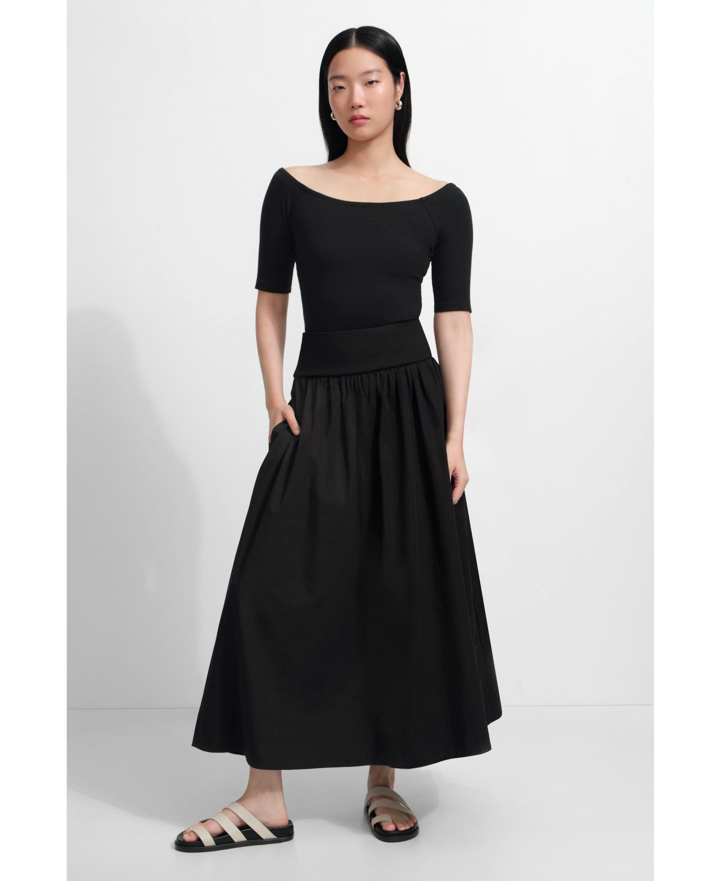 Женская юбка Marcella Throop Flowy Cotton Maxi Skirt with Pockets, цвет: Чёрный — фото 4
