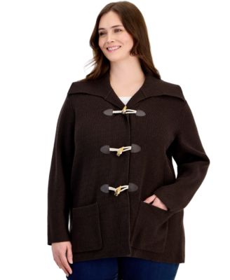 Plus Size Collared Toggle-Front Long-Sleeve Blouse