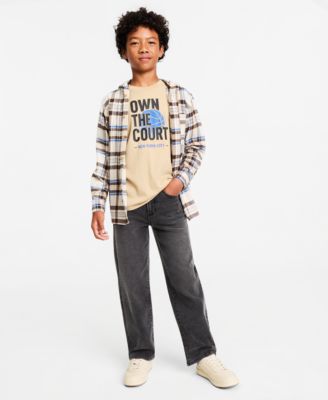 Epic Threads Kids' Boys Xs Xl Hooded Plaid Flannel Jacket Own The Court T Shirt Loose Fit Jeans Macys Exclusive In Broadway Wash
