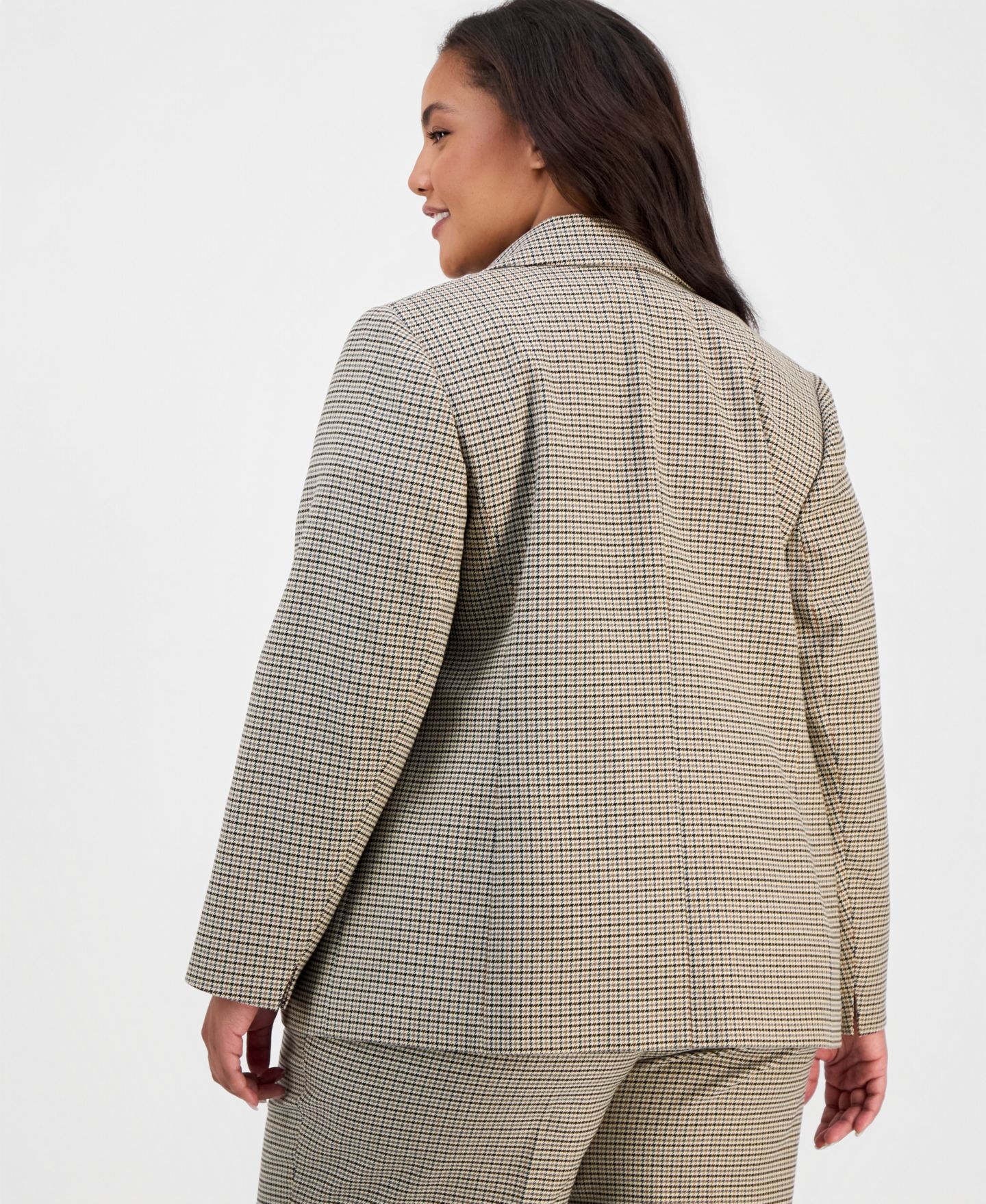 Женский пиджак Jones New York Plus Size Double-Breasted Houndstooth Blazer, цвет: Натуральный верблюжий — фото 4