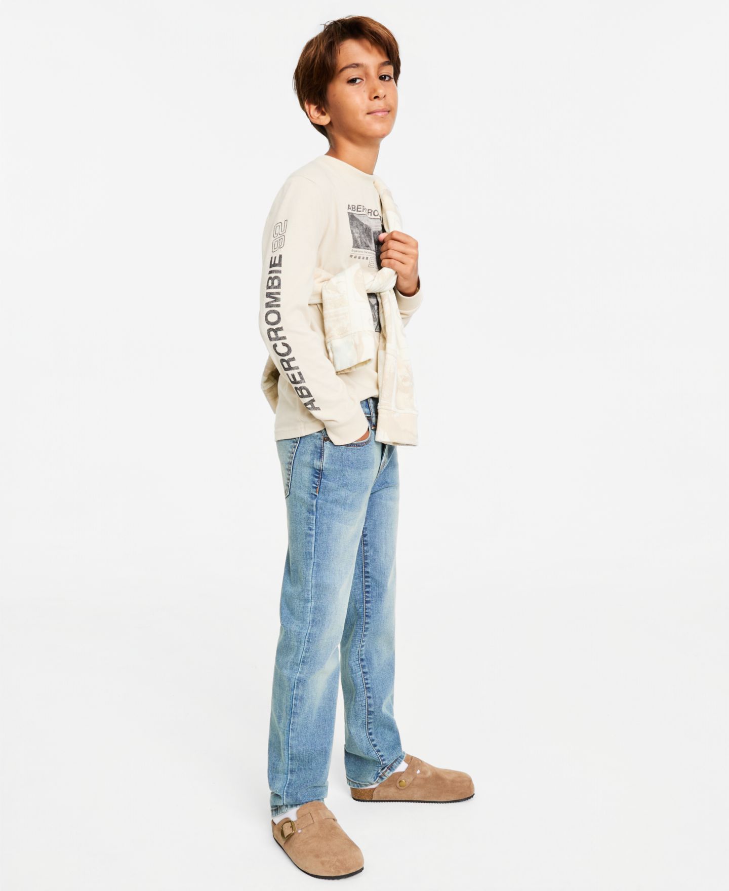 Футболка abercrombie kids Long-Sleeve Athletic Department для мальчиков, цвет: Овсяный — фото 8