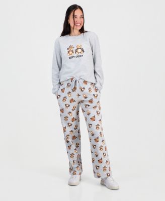 Juniors' Halloween Teddy Bear Crewneck Sweatshirt & Straight-Leg Sweatpants