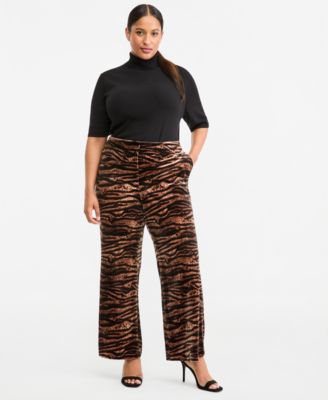 Petite Animal-Print Velvet Flare Pants