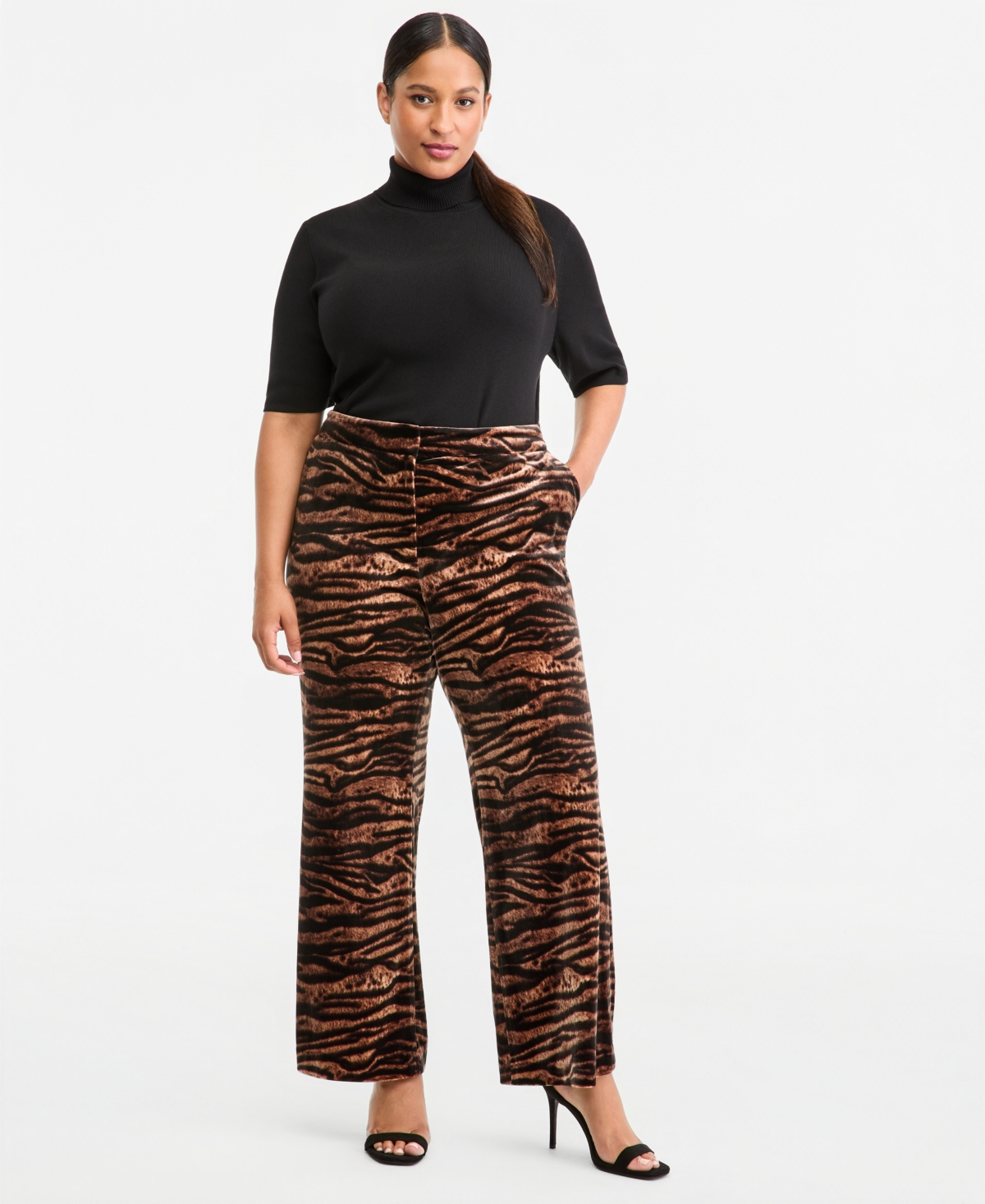 Anne Klein Petite Animal-Print Velvet Flare Pants