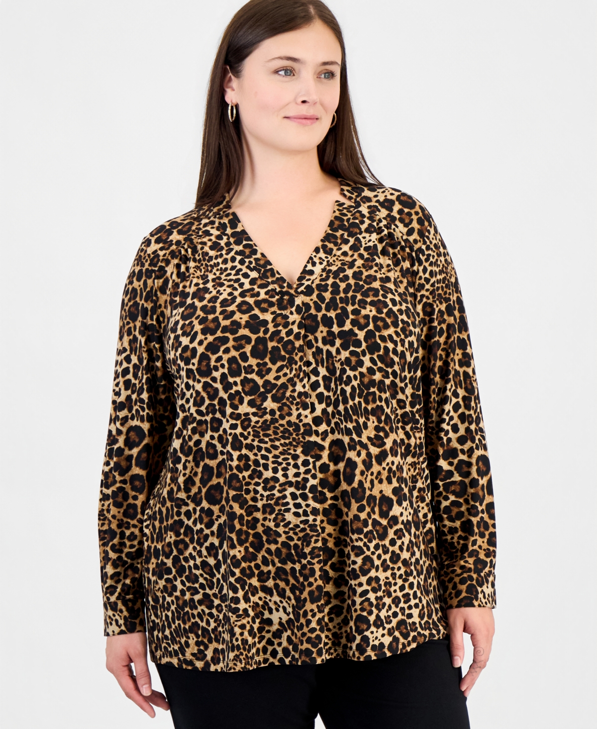 Anne Klein Essentials Plus V-Neck Notch Collar Blouse