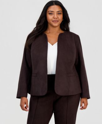 Plus Size Scuba Suede Open-Front Blazer