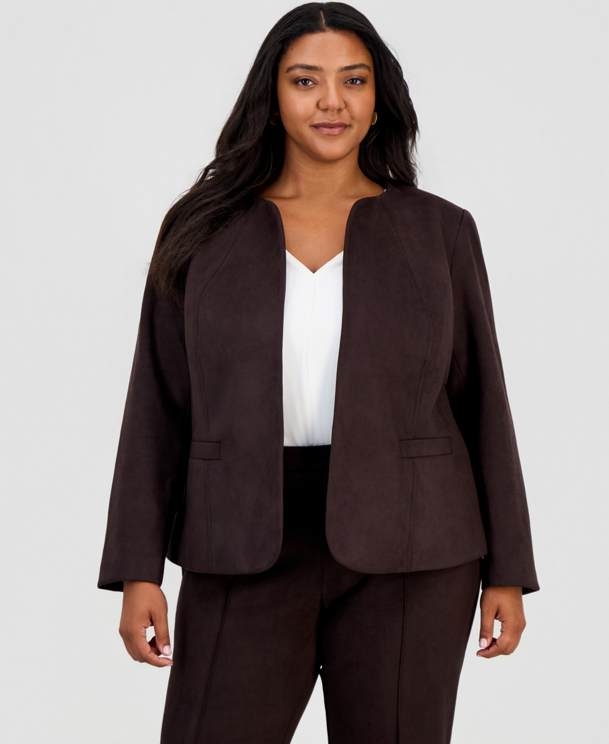 Anne Klein Essentials Plus Scuba Suede Open-Front Blazer