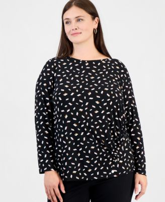 Plus Size Long-Sleeve Boat-Neck Ruched Blouse