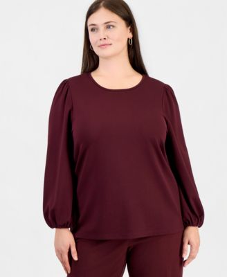 Women's Plus Size Serenity Puff-Sleeve Crewneck Knit Blouse