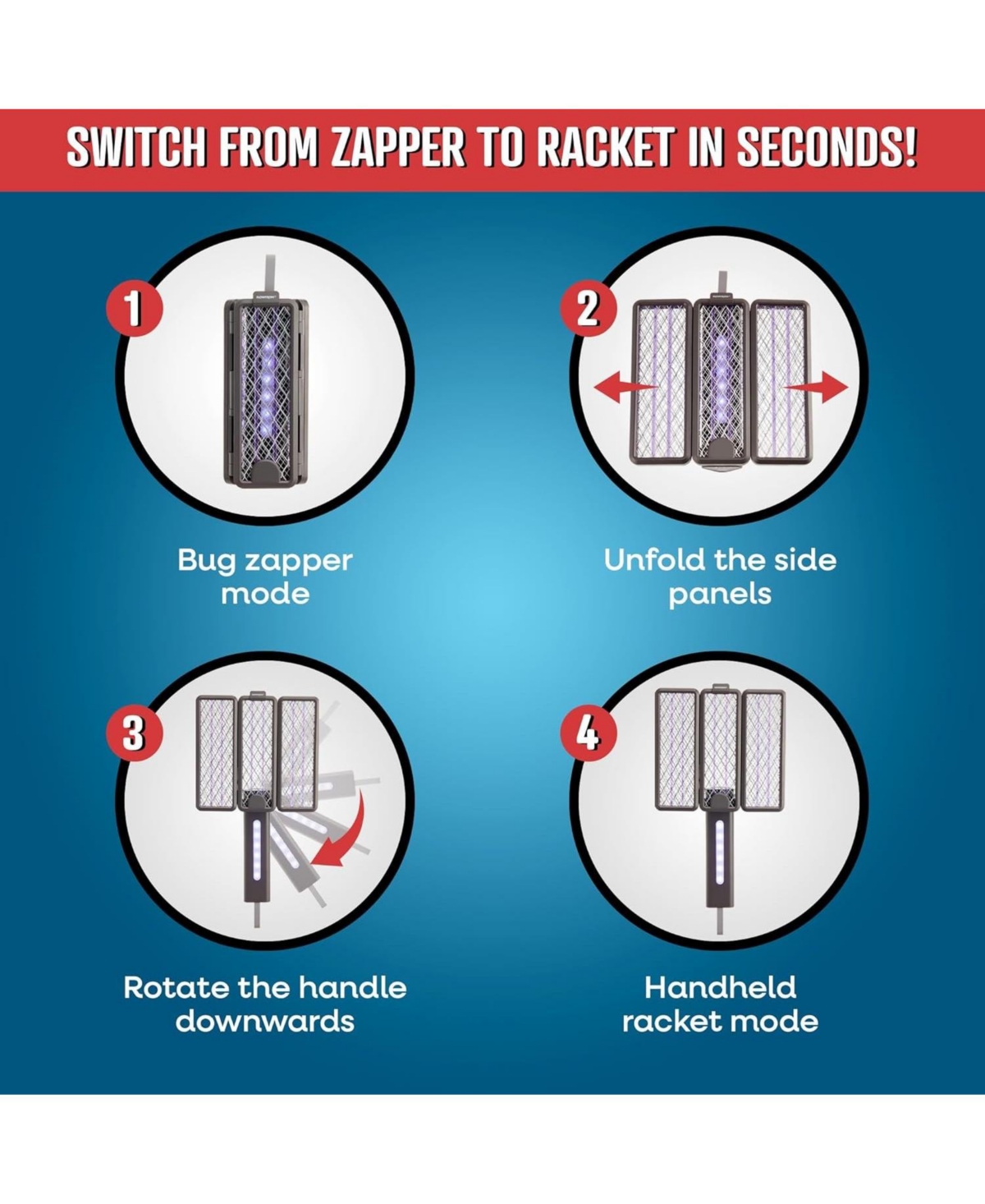 Flowtron 2-in-1 Tri-Fold Bug Zapper Racket – Portable Insect Killer with 2100 Sq Ft Coverage