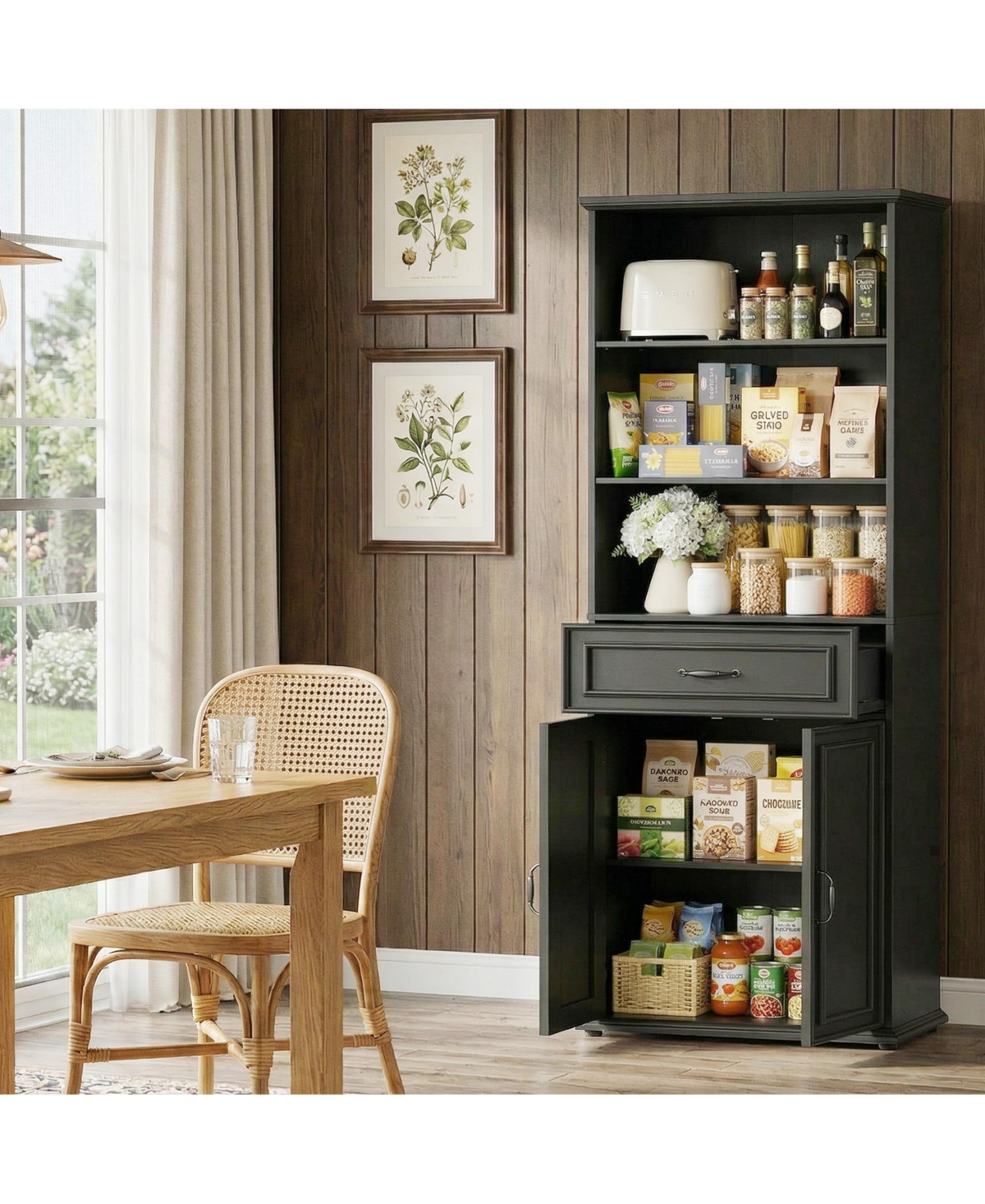 Aheaplus 80-In Tall Bookcase with Wood Drawers and Display Shelving