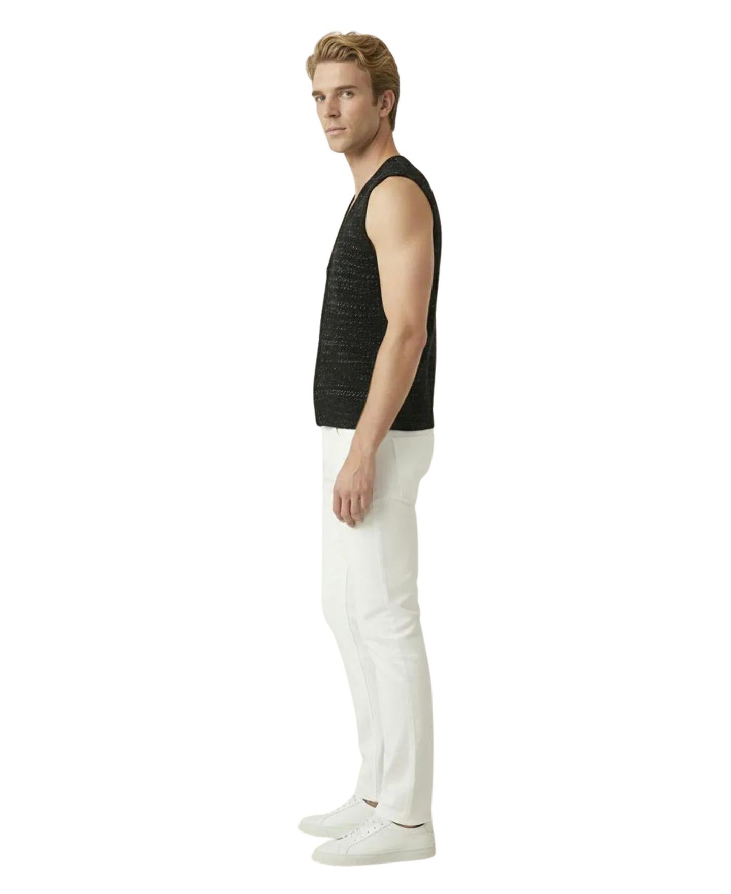 Мужской жилет Modenaire Textured V-Neck Button-Front Knit Vest, цвет: Чёрный — фото 4
