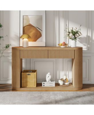 Entryway Table with Storage with 2 Drawers, Fluted Entryway Tables, Mid-Century Modern Foyer Table, for Entryway, Hallway, Living Room