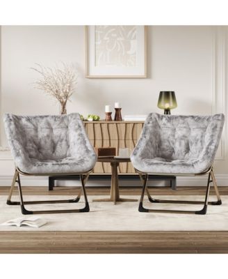 Set of 2 Comfy Folding Chairs for Adults - Soft Faux Fur Lounge Chair for Living Room, Bedroom or Dorm, Flexible Reading Chair for Teens