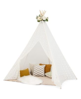 Lace Teepee Tent with Colorful String Lights for Kids and Adults, Indoor Play Tent