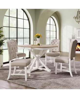 Retro Extendable Dining Table Set with 4 Upholstered Chairs