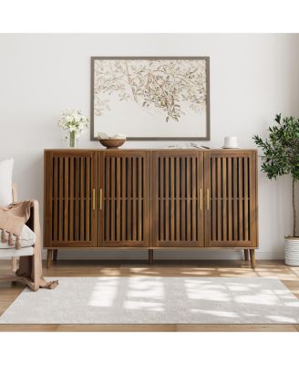 63-Inch Sideboard Buffet Cabinet with Storage, Grille-Striped 4 Doors Accent Cabinet for Dining Room, Living Room, Kitchen and Entryway
