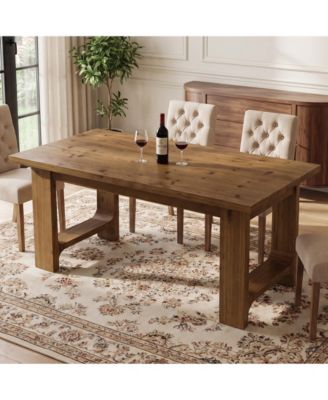 Farmhouse Dining Table, Solid Wood Kitchen Table for 4-6 People, Large Wooden Rectangular Dinner Tables