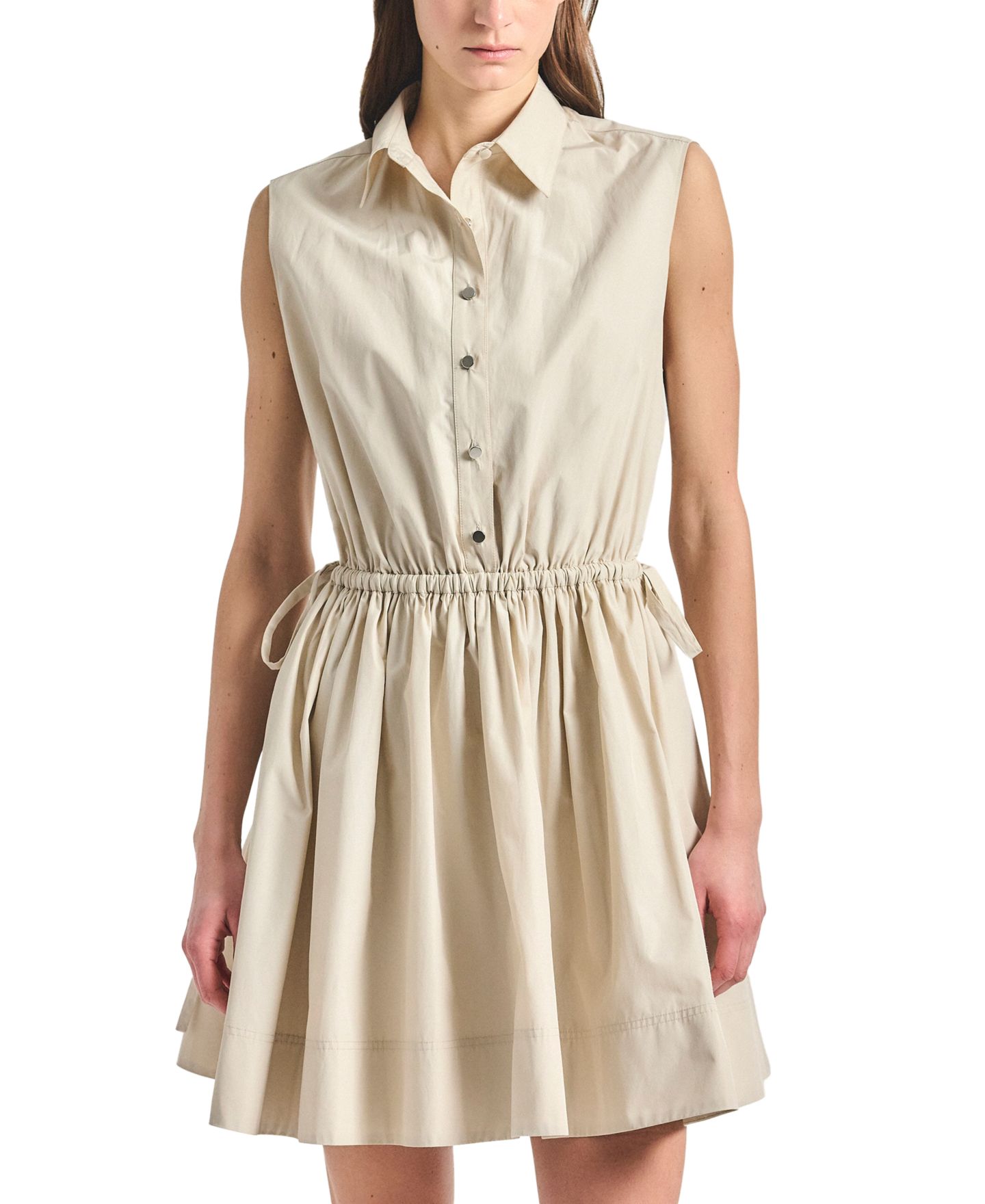 Женское платье Derek Lam 10 Crosby Tristan Sleeveless Drawstring Shirt Dress, цвет: Устричный серый — фото 1