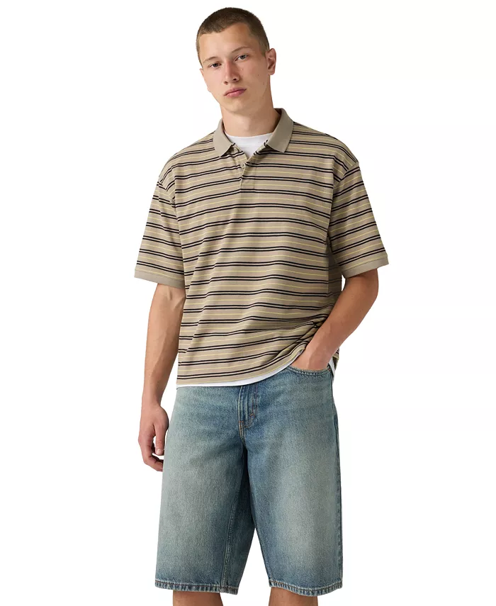 Men's Striped Pattern Boxy Polo Shirt - thumbnail 2