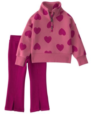 Toddler Girls' 2T-5T Heart Fleece Quarter-Zip Sweatshirt and Pants, 2-Piece Set