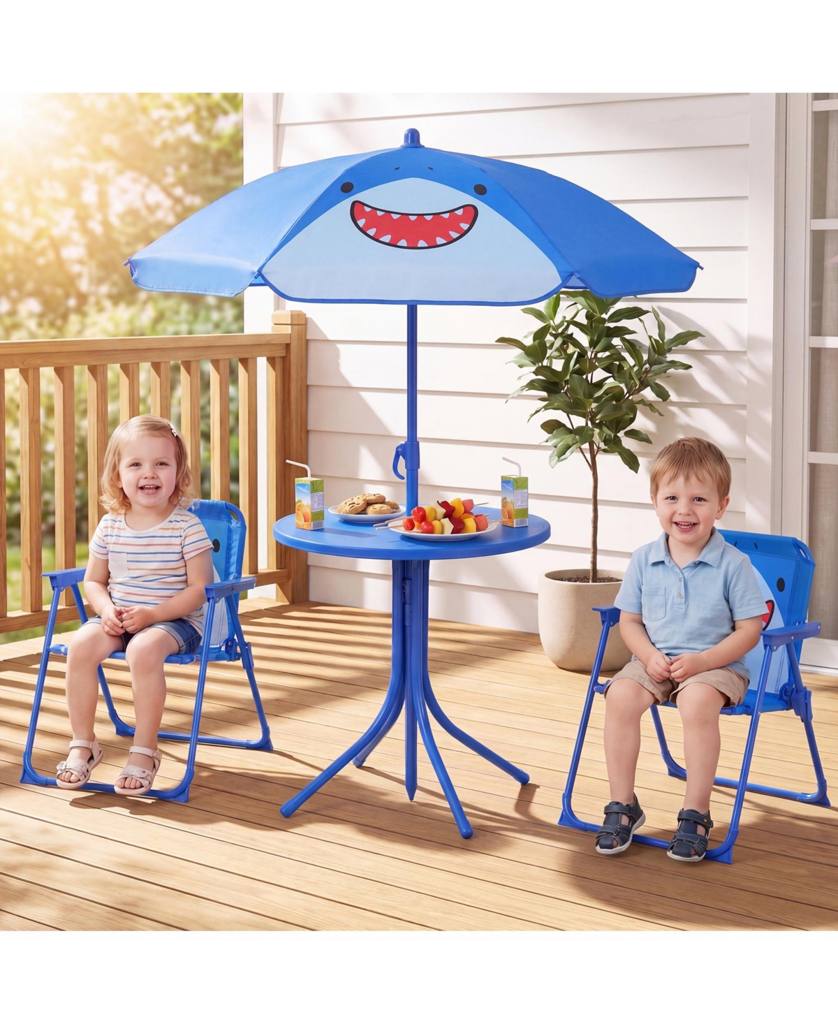 Gymax Kid's Picnic Table Outdoor and Chair Set 2 Folding Chairs Adjustable Umbrella