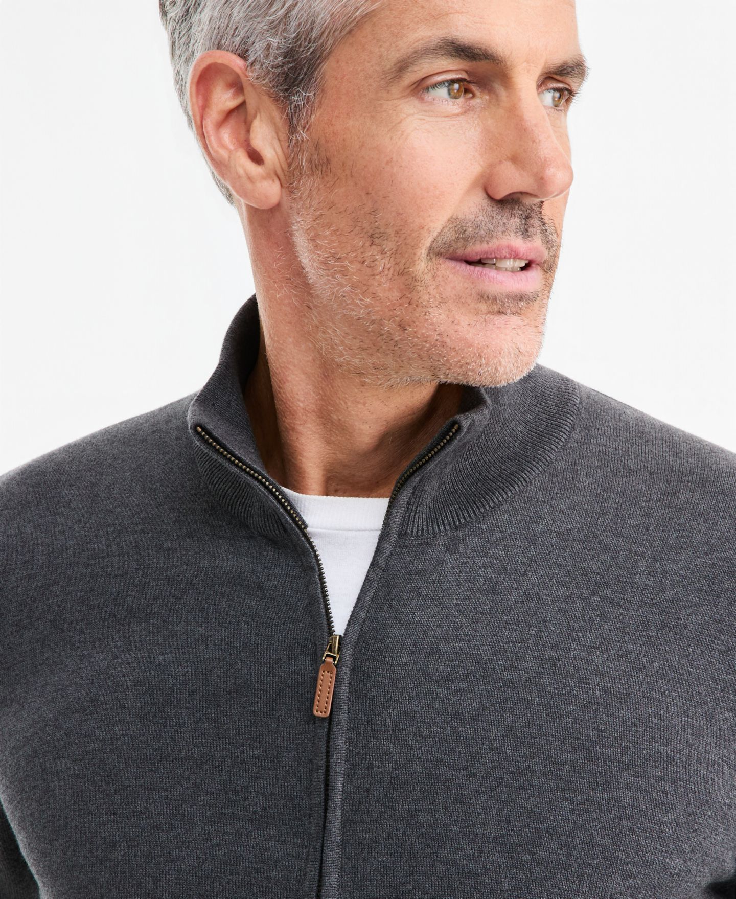 Мужской свитер Club Room Supima Cotton Full-Zip, цвет: Угольный — фото 3