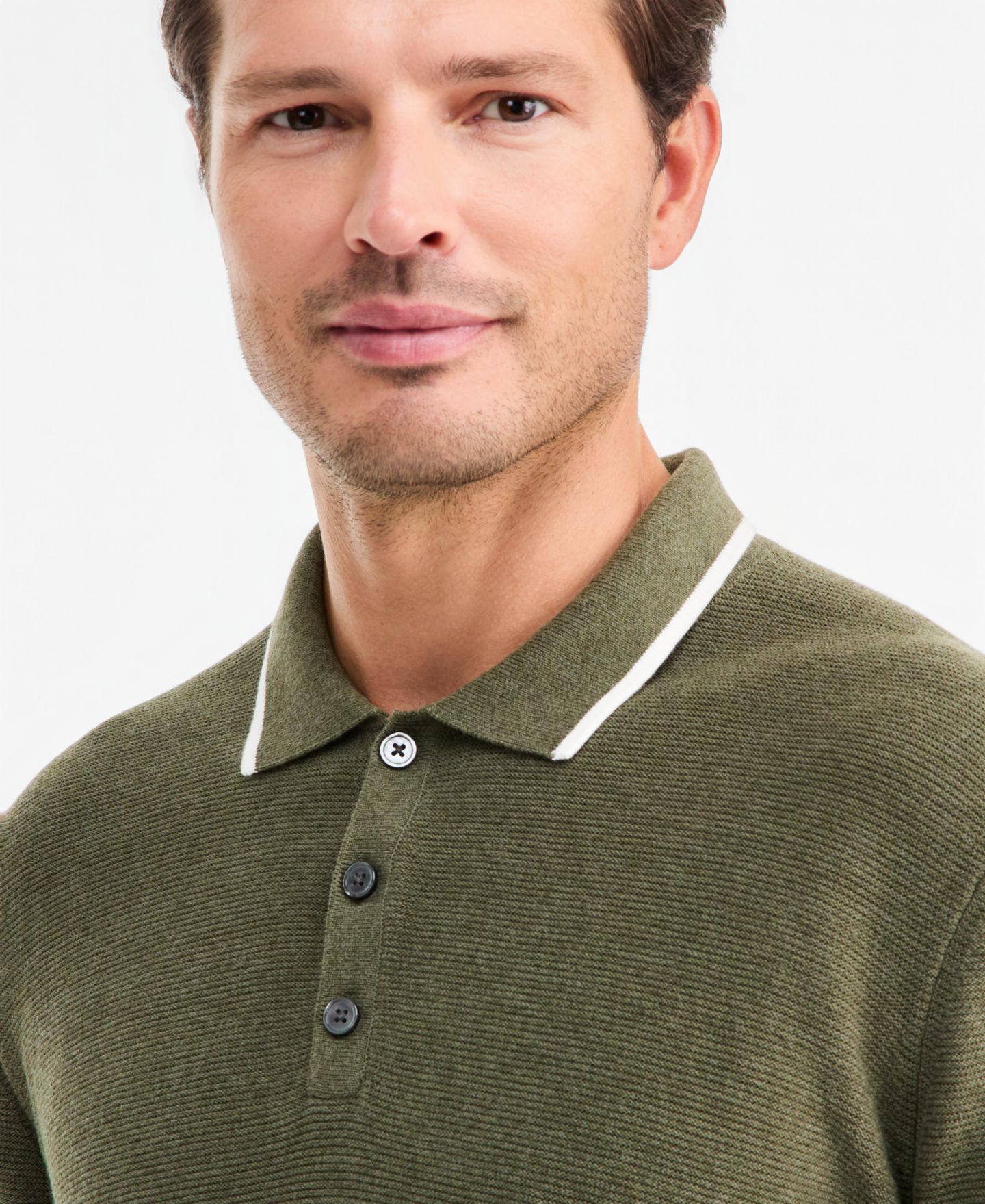 Мужской свитер Club Room Tipped Long-Sleeve Polo Sweater, цвет: Morning Dove Hthr — фото 6