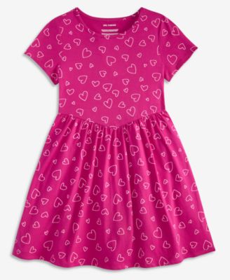 Girls' XS-XL Heart Toss Printed Cotton Dress