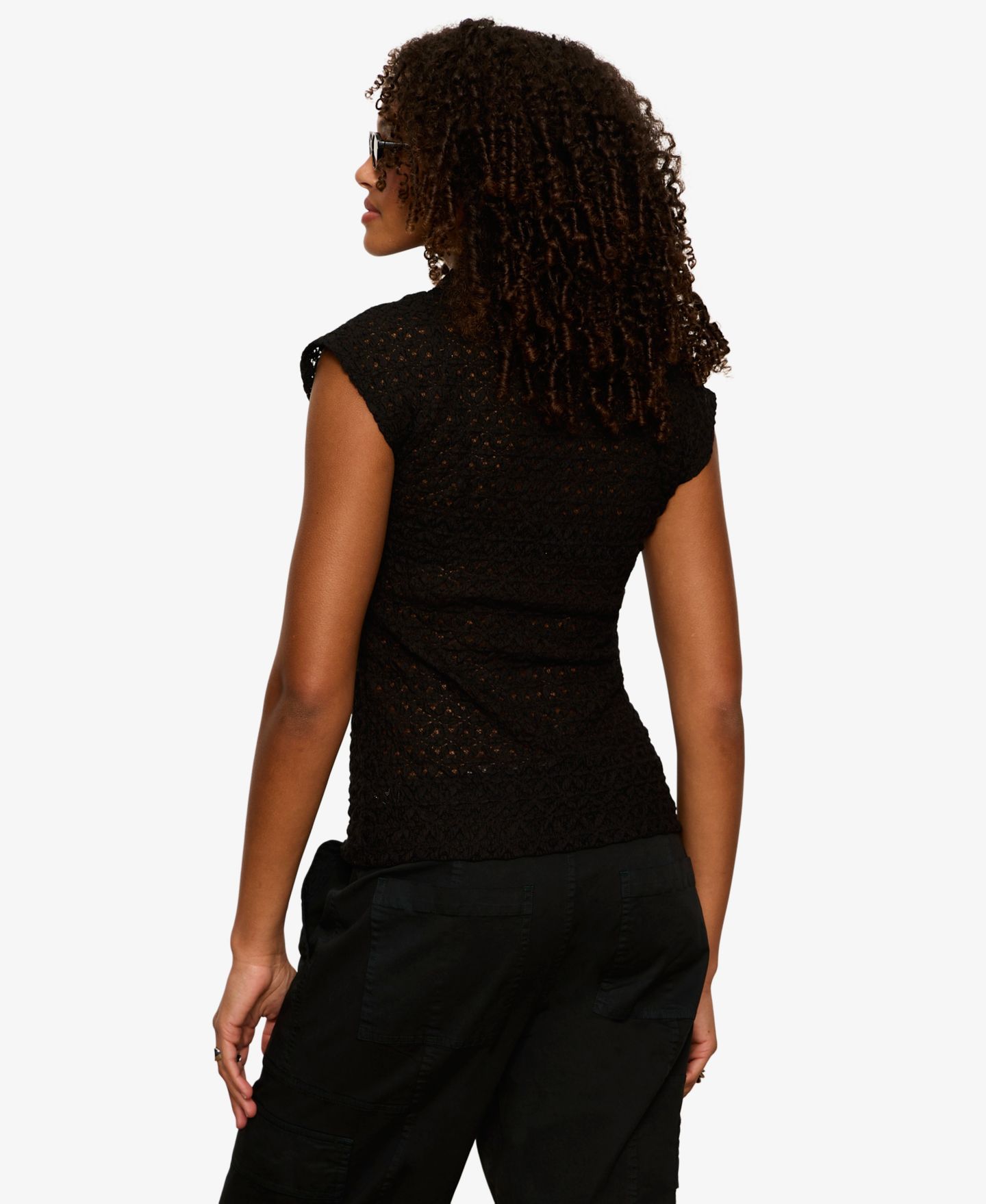 Женская футболка Sanctuary Lace Muscle Sleeveless Collared, цвет: Чёрный — фото 5
