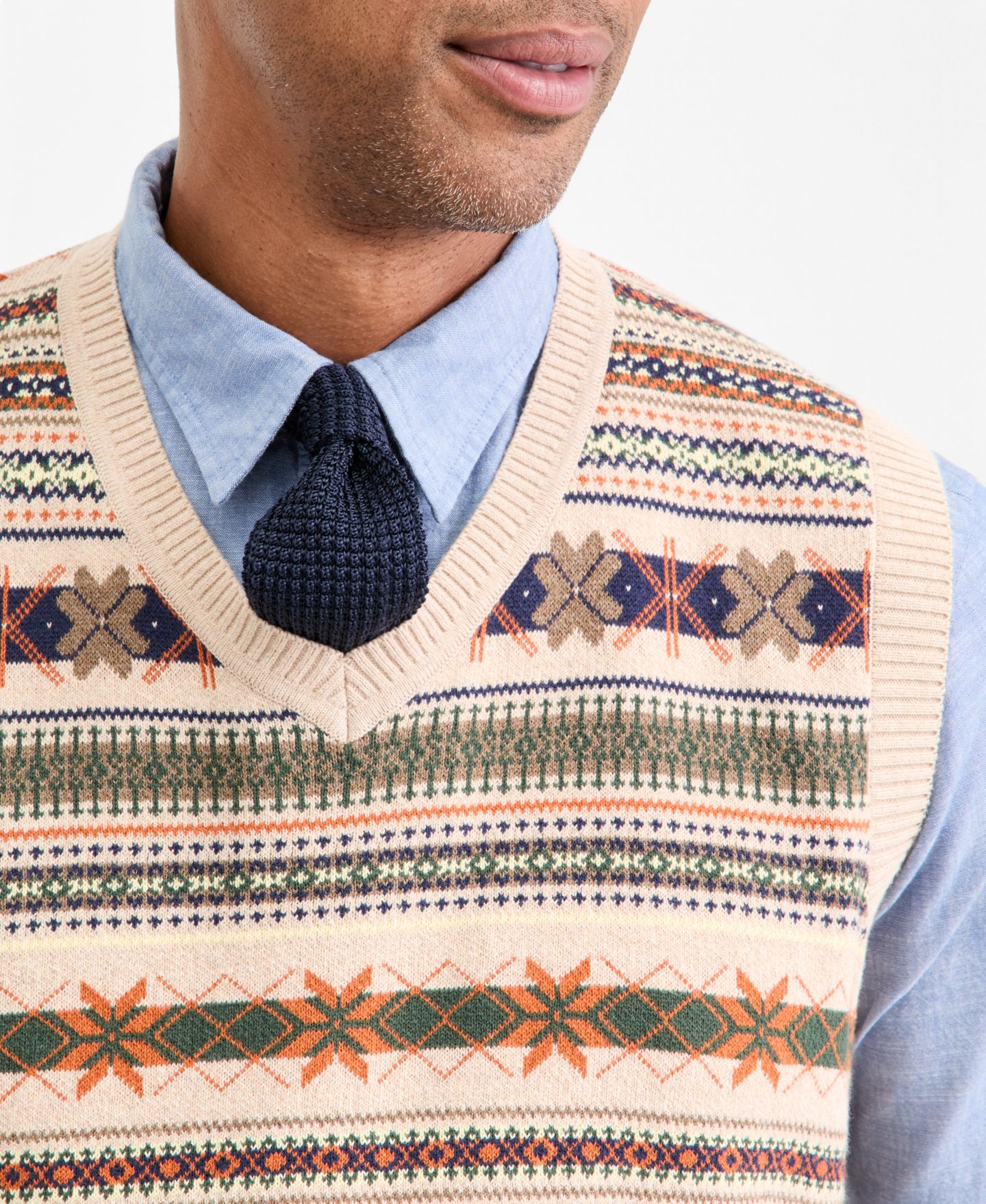 Мужской жилет Club Room Cotton Fair Isle Sweater Vest, цвет: Canyon — фото 2