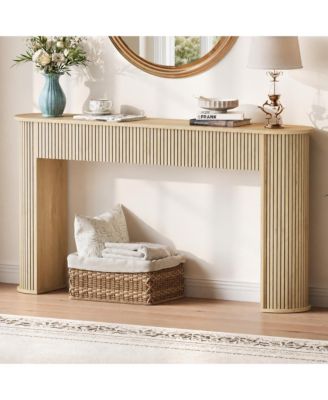 Fluted Console Table, Oval-Top Entryway Sofa Table with Ribbed Legs, Modern Accent Table for Living Room and Hallway