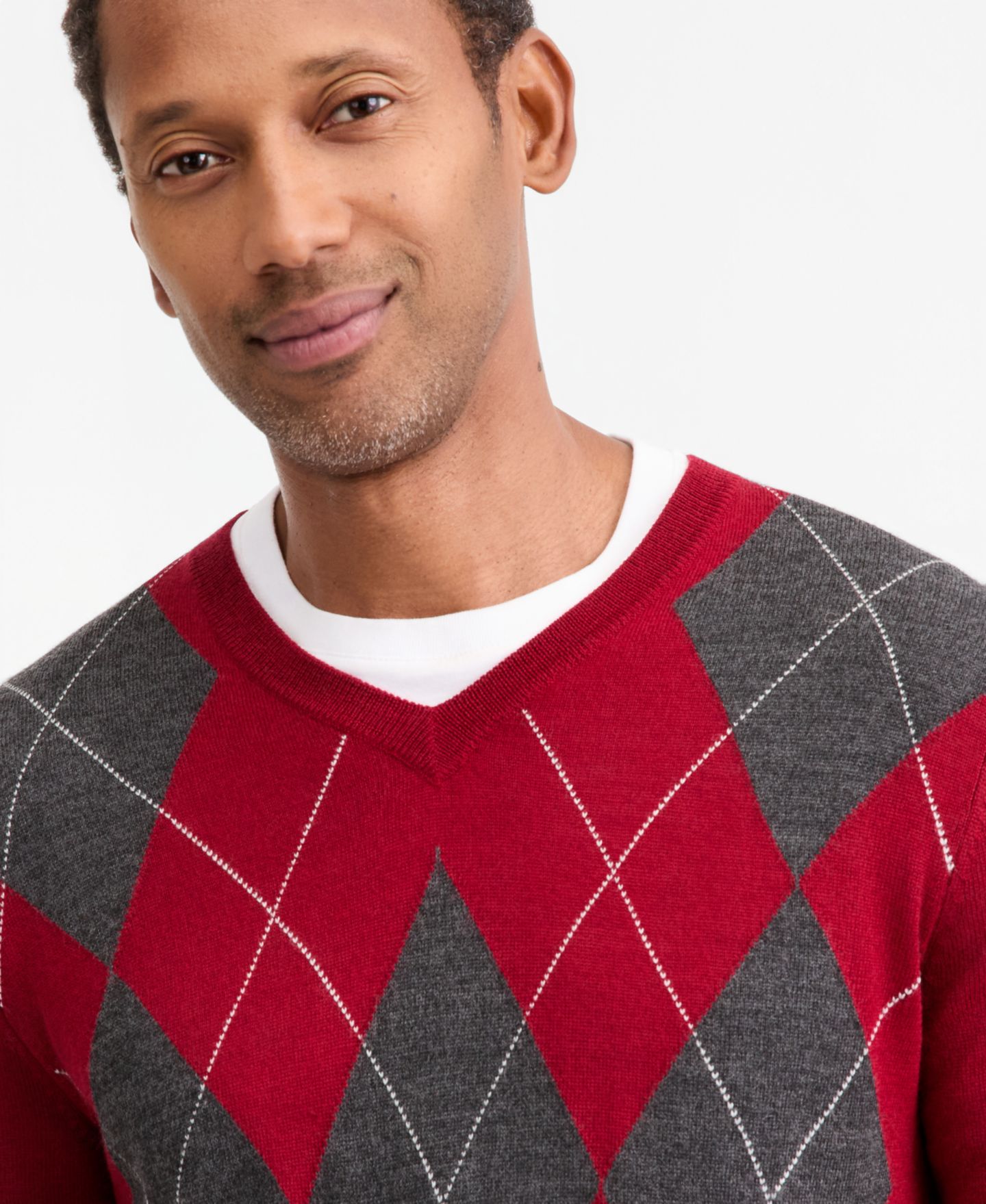 Мужской свитер Club Room Argyle V-Neck, цвет: Вишнёвый — фото 3