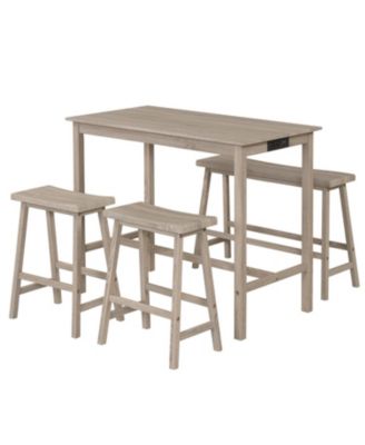Counter Height Kitchen Table Set 4 Piece Solid Rubber Wood with Outlet