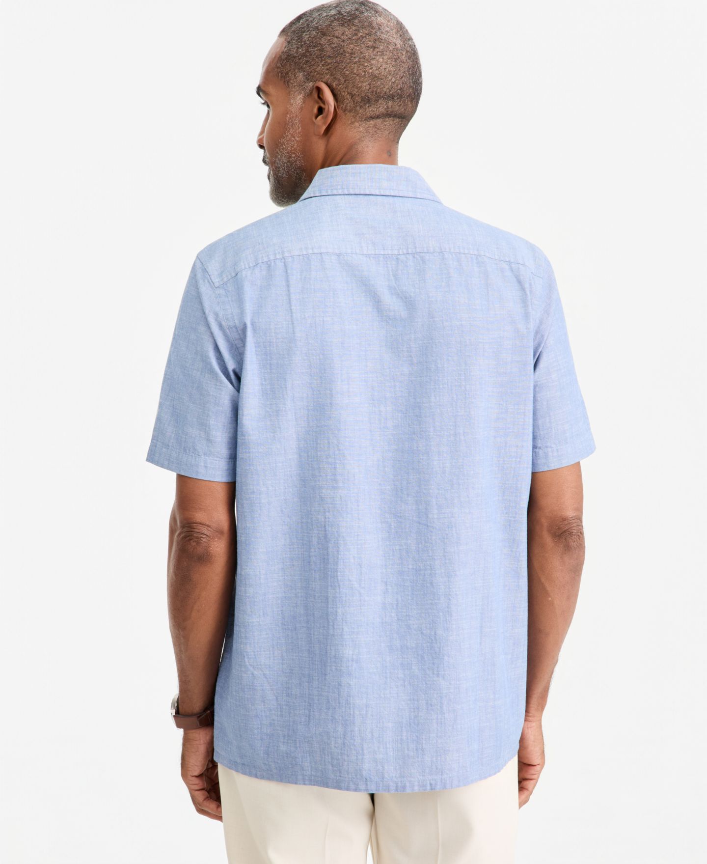 Мужская рубашка Club Room Cotton Chambray Short-Sleeve Camp, цвет: Шамбре синий — фото 3
