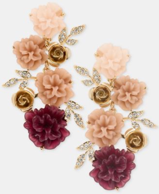 Pav&eacute; Flower Cluster Linear Drop Earrings 