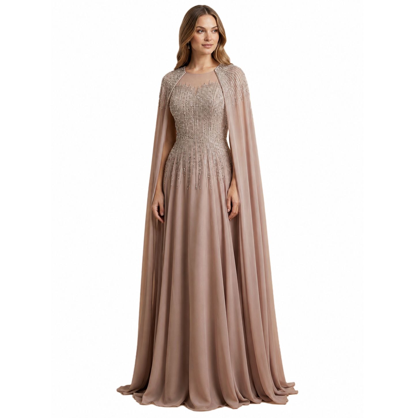 Женские платья Lara Chiffon A-line Long Gown with Long Cape Sleeves, цвет: Пыльный фиолетовый — фото 3